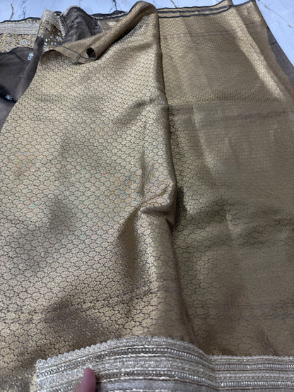 Banarasi Soft Tissue Silk Saree With Mirror And Pearl Work