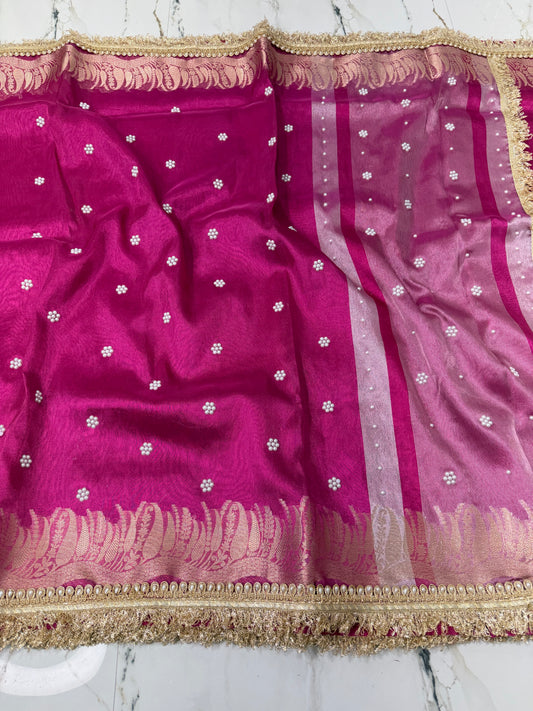 Banarasi Soft Tissue Silk Saree With Stone Work