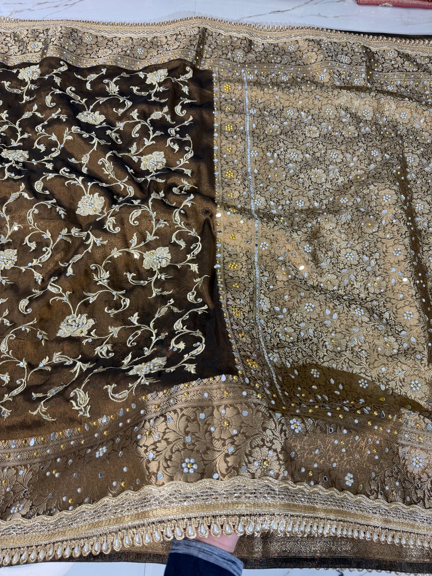 Banarasi Soft Tissue Silk Saree With Embroidery Work or Mirror Work