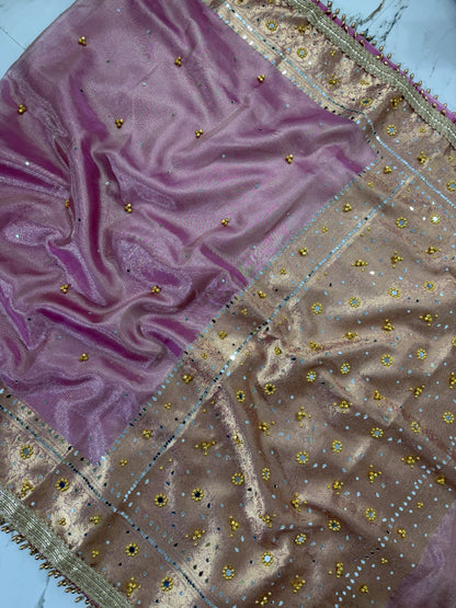 Banarasi Soft Tissue Silk Saree With Mirror And Ghunghroo Work