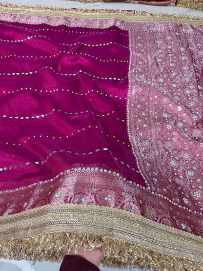 Banarasi Soft Tissue Silk Saree With Mirror And Pearl Work