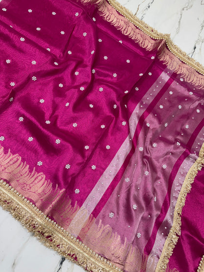 Banarasi Soft Tissue Silk Saree With Stone Work