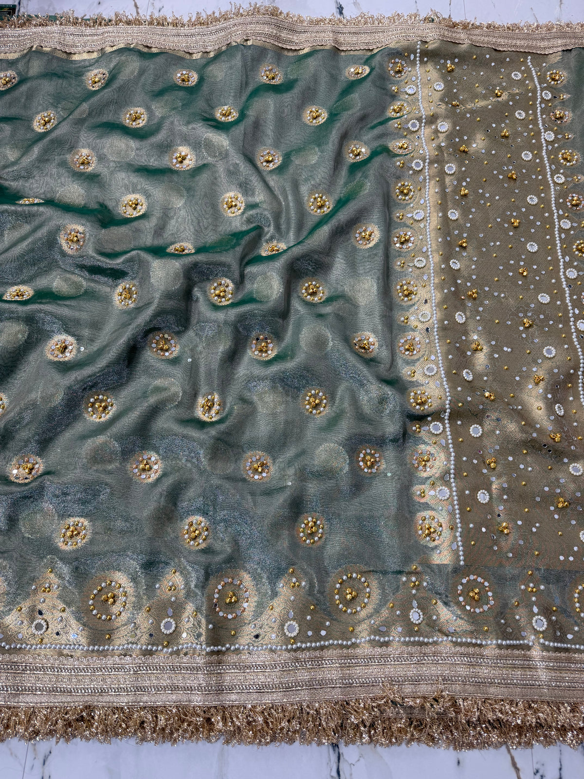 Banarasi Soft Tissue Silk Saree With Mirror And Ghunghroo Work