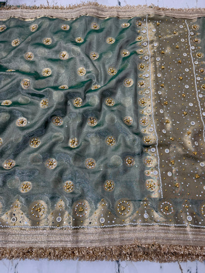 Banarasi Soft Tissue Silk Saree With Mirror And Ghunghroo Work