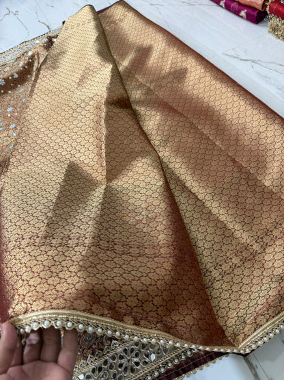Banarasi Soft Tissue Silk Saree With Mirror Work