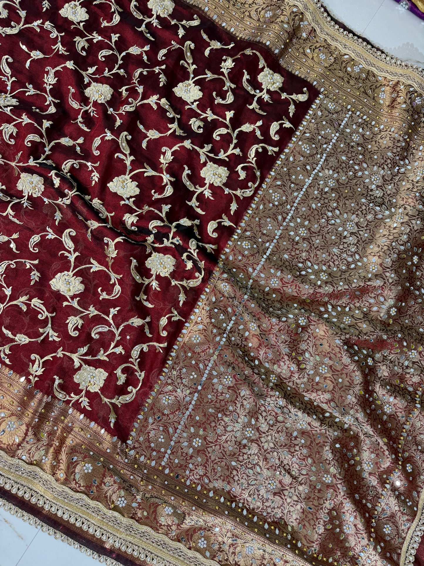 Banarasi Soft Tissue Silk Saree With Embroidery Work or Mirror Work