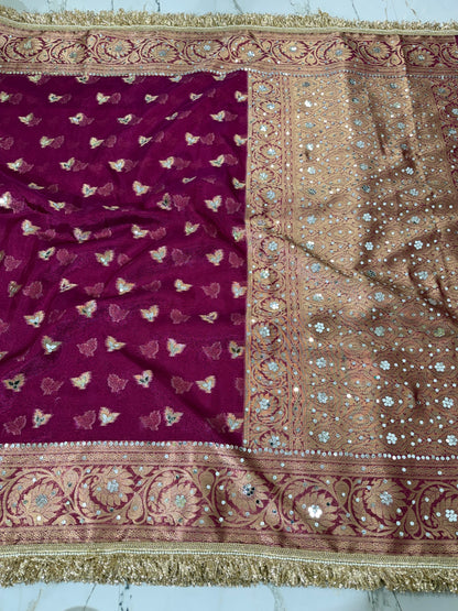 Banarasi Soft Tissue Silk Saree With Mirror work
