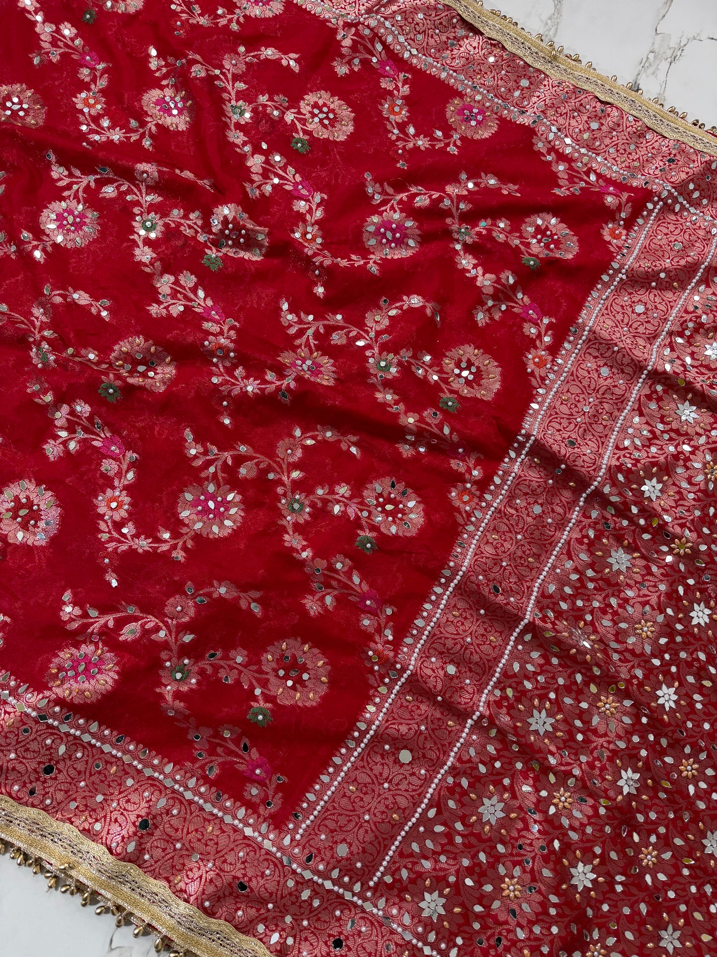 Banarasi Soft Georgette Silk Saree With Mirror and Pearl Work