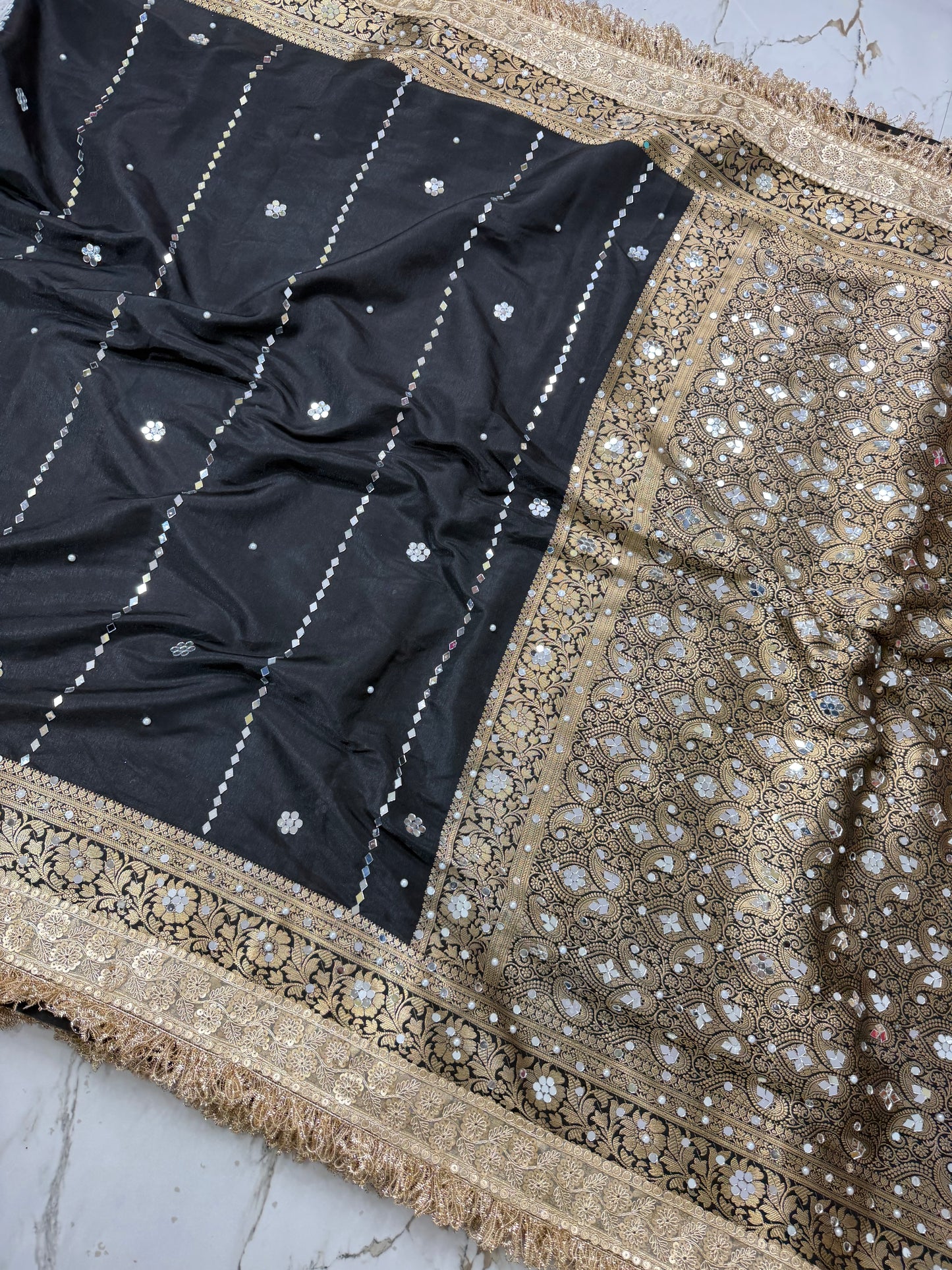 Banarasi Worm Silk Saree With Mirror Work