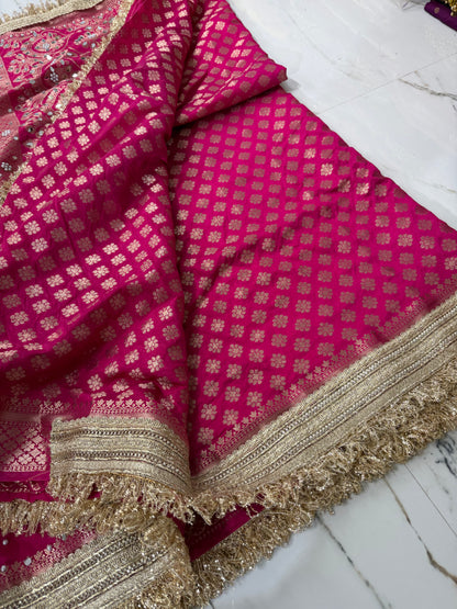 Banarasi Soft Warm Silk Saree With Mirror And Pearl Work