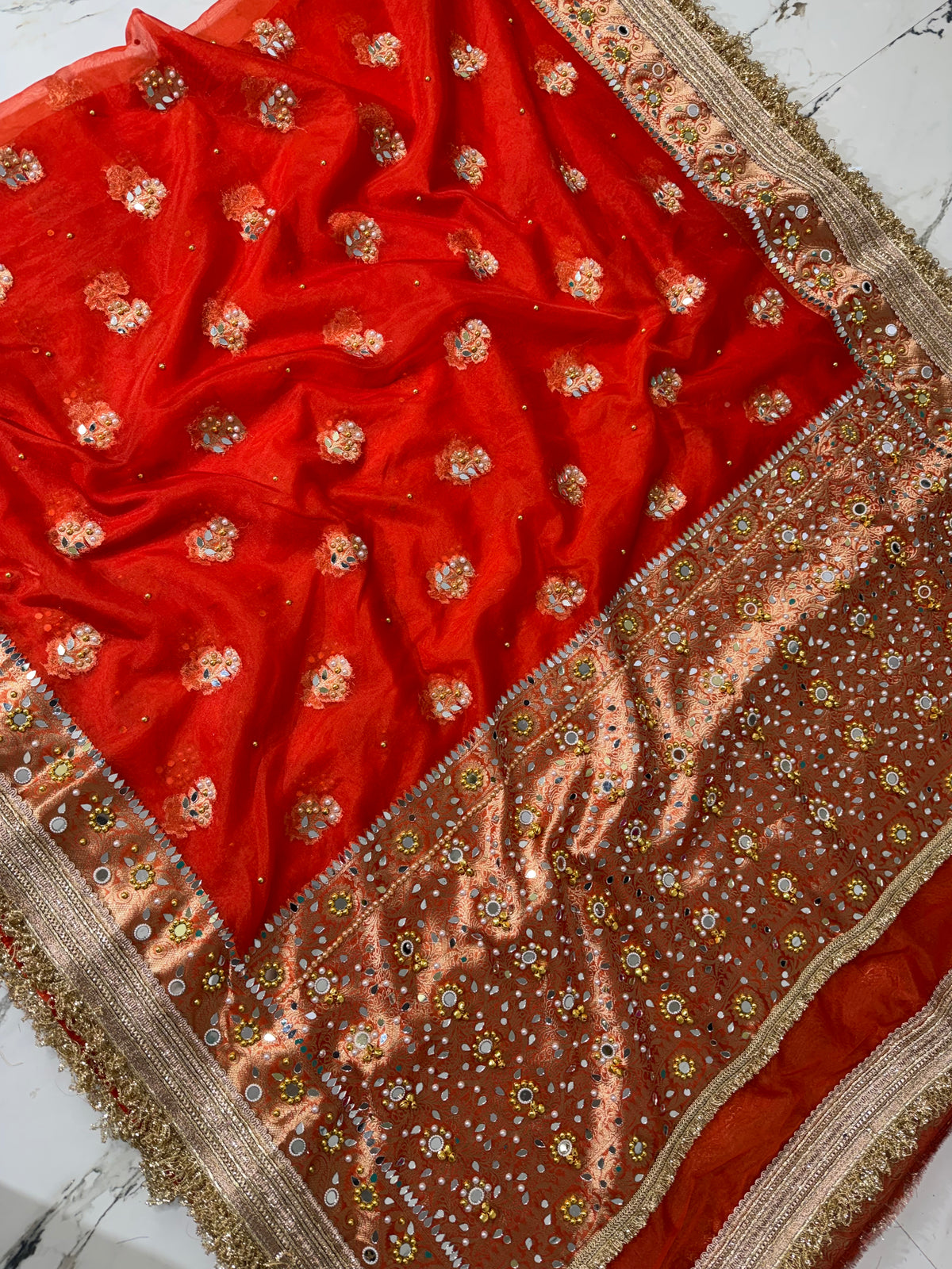 Banarasi Premium Quality Soft Kora Silk Saree With Mirror And Ghunghroo Work