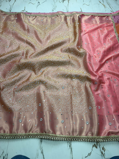 Banarasi Soft Tissue Silk Saree With Mirror Work and Peral Work
