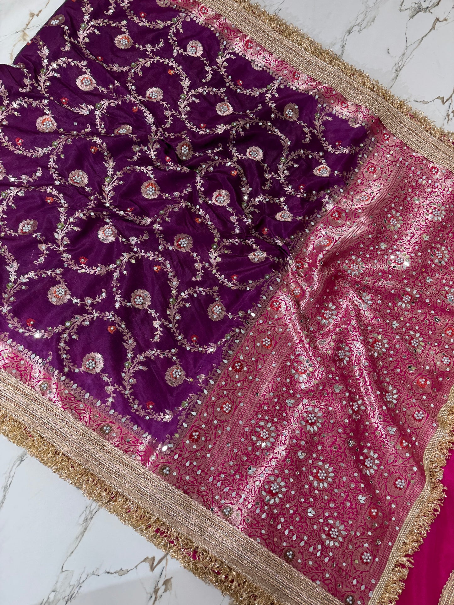 Banarasi Soft Semi Georgette Silk Saree With Mirror And Pearl Work