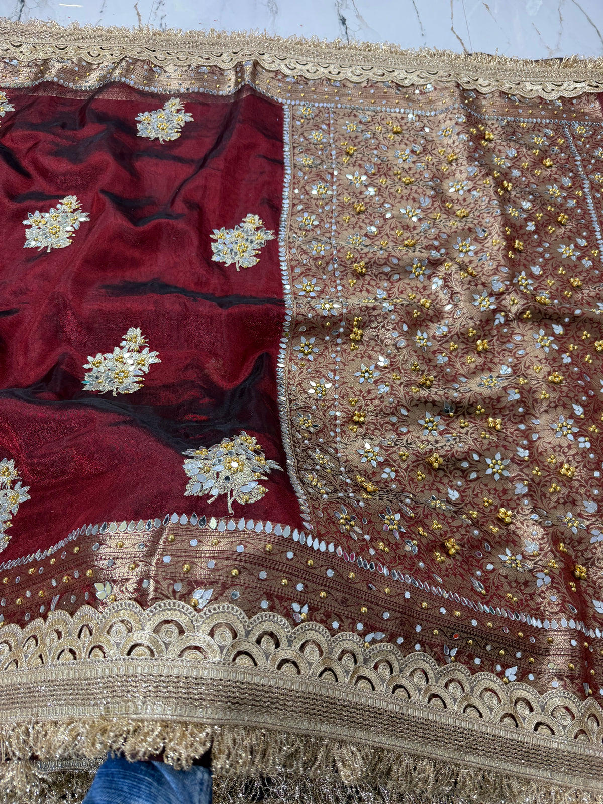 Banarasi Soft Tissue Silk Saree With Embroidery Work With Mirror And Ghunghroo Work