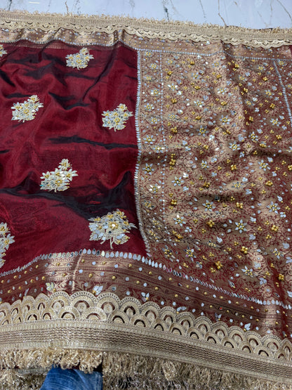 Banarasi Soft Tissue Silk Saree With Embroidery Work With Mirror And Ghunghroo Work