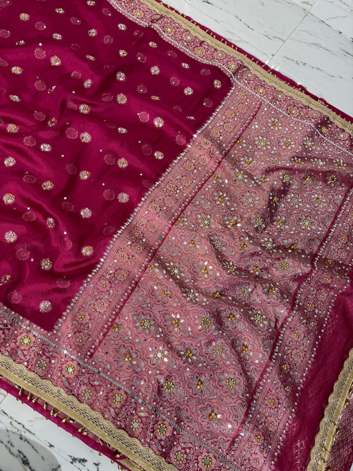 Banarasi Soft Tissue Silk Saree With Mirror And Ghunghroo Work