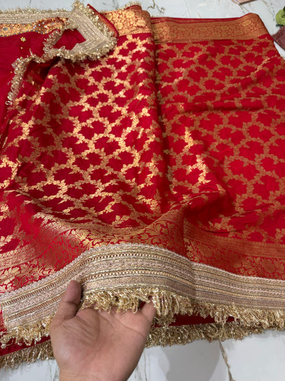 Banarasi Soft Warm Silk Saree With Mirror And Pearl Work