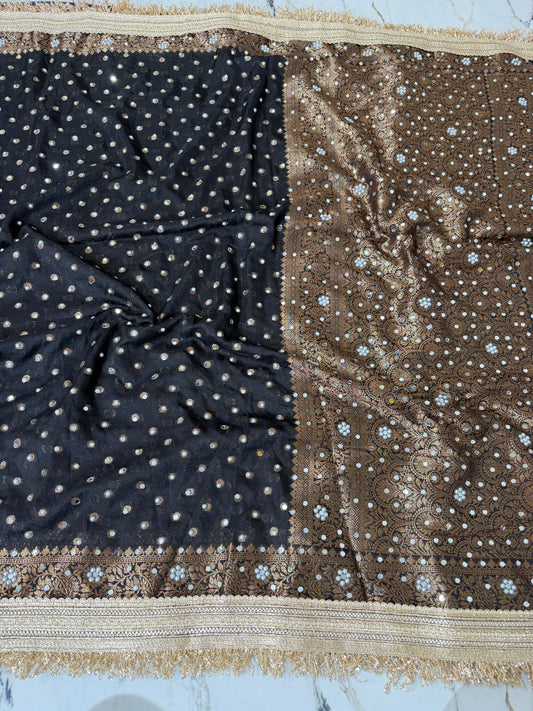 Banarasi Soft Warm Silk Saree With Mirror And Pearl Work