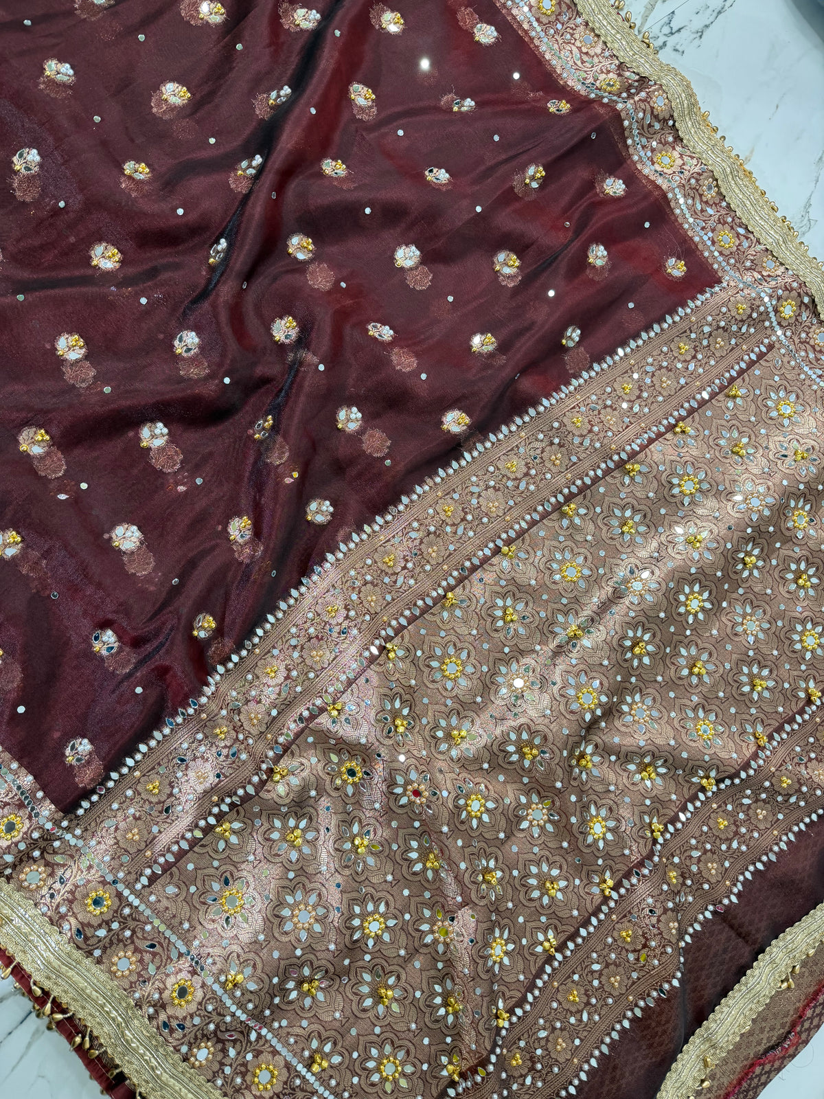 Banarasi Soft Tissue Silk Saree With Mirror And Ghunghroo Work