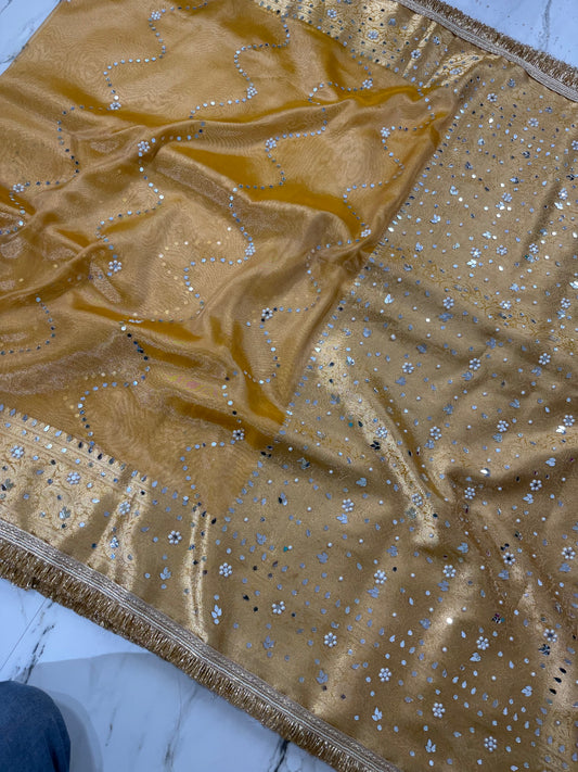 Banarasi Soft Tissue Silk Saree With Mirror And Pearl Work