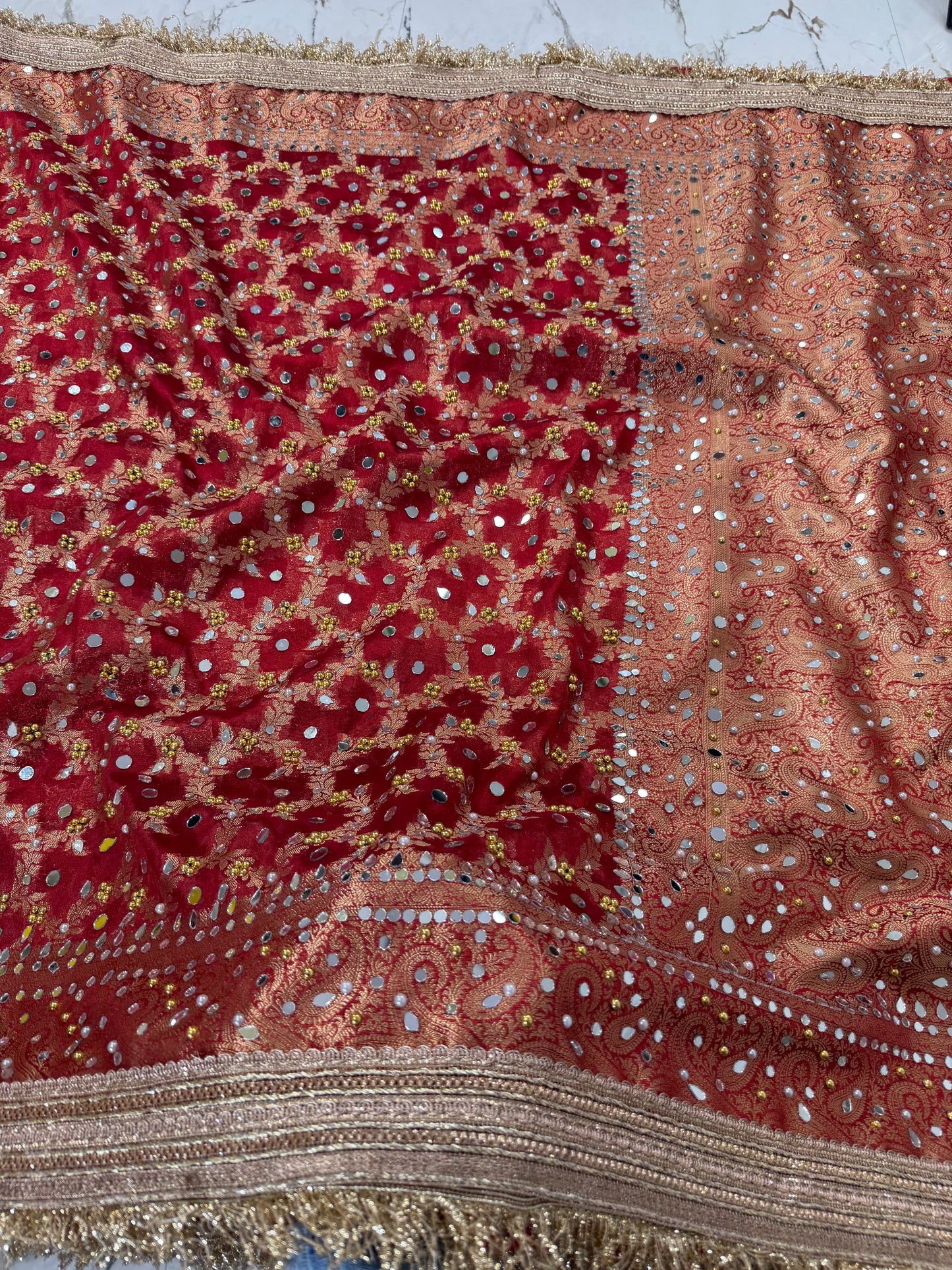 Banarasi Premium Quality Soft Tissue Silk Saree With Mirror And Pearl Work