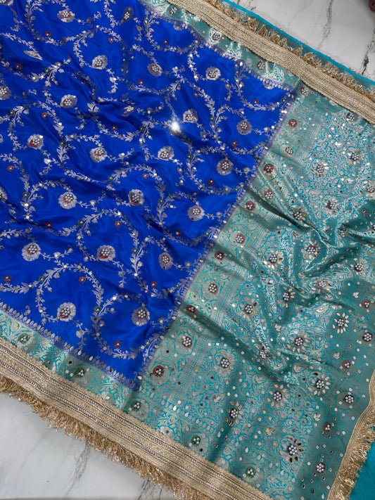 Banarasi Soft Semi Georgette Silk Saree With Mirror And Pearl Work