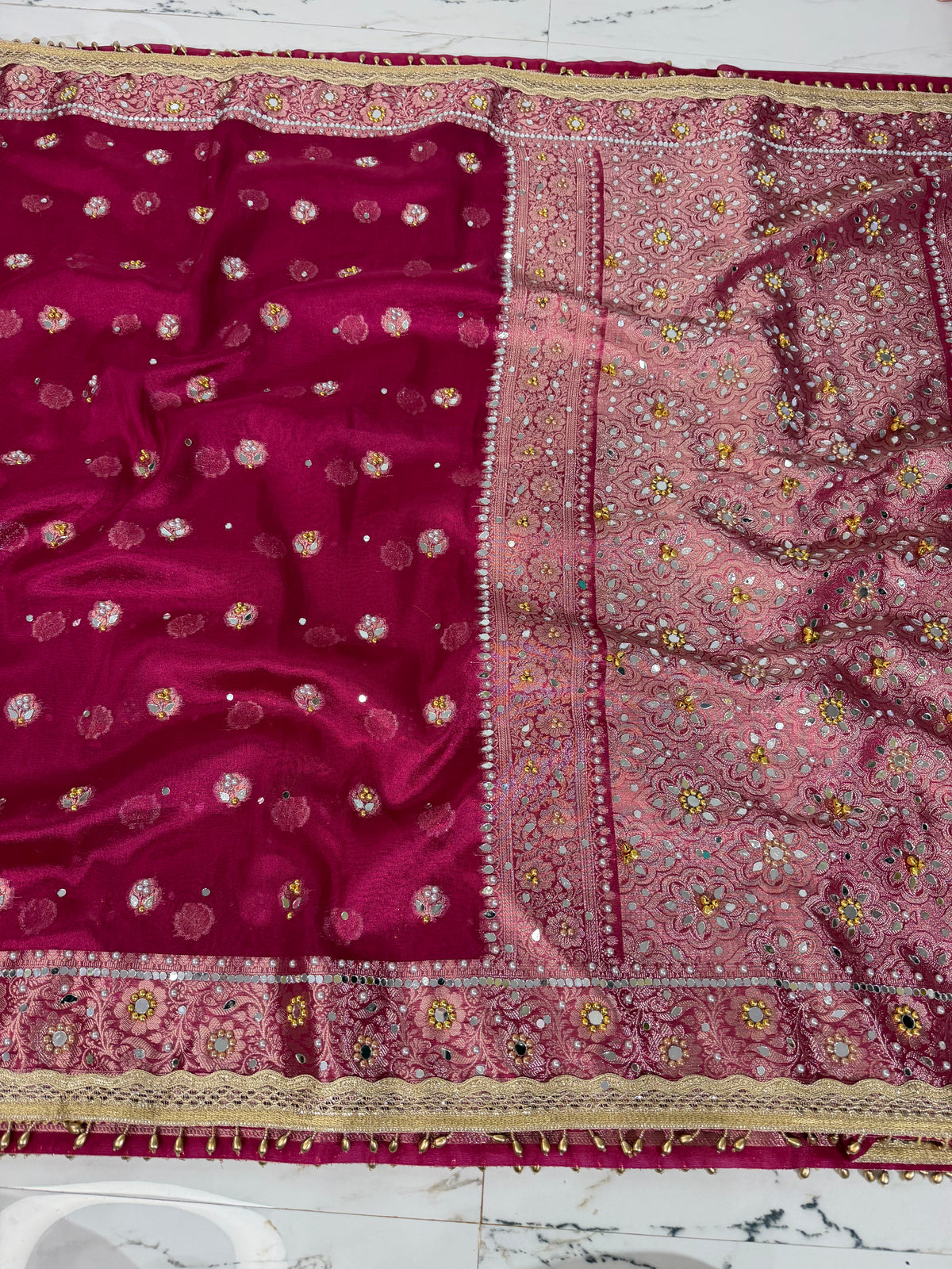 Banarasi Soft Tissue Silk Saree With Mirror And Ghunghroo Work