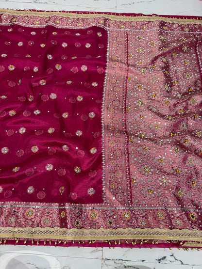 Banarasi Soft Tissue Silk Saree With Mirror And Ghunghroo Work