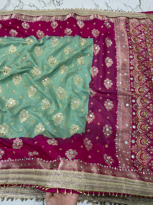 Banarasi Soft Georgette Silk Saree With Mirror And Ghunghroo Work