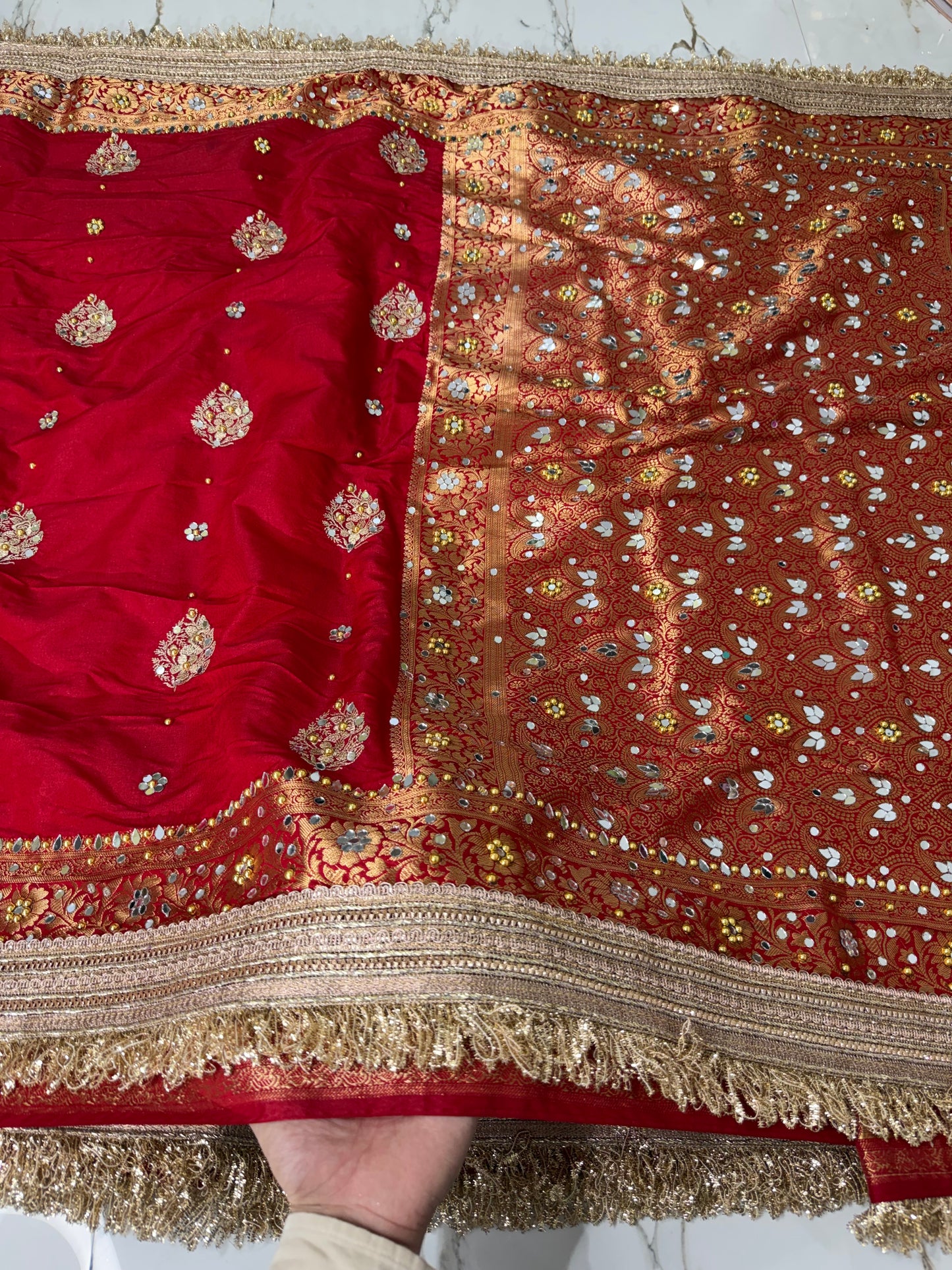 Banarasi Soft Warm Silk Saree With Mirror And Pearl Work