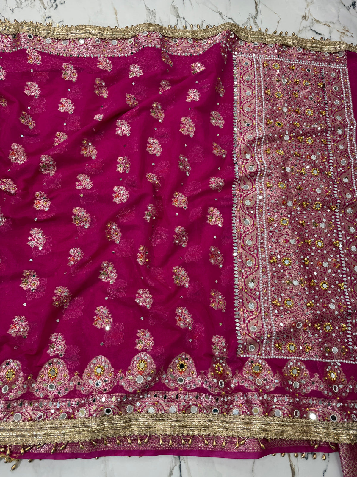 Banarasi Soft Georgette Silk Saree With Mirror And Ghunghroo Work