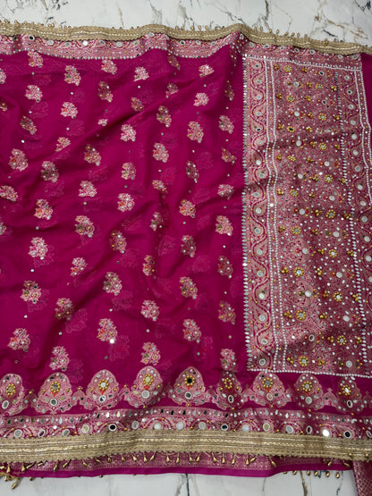Banarasi Soft Georgette Silk Saree With Mirror And Ghunghroo Work