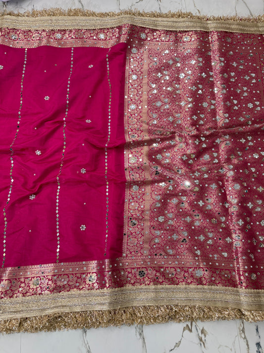 Banarasi Soft Warm Silk Saree With Mirror And Pearl Work