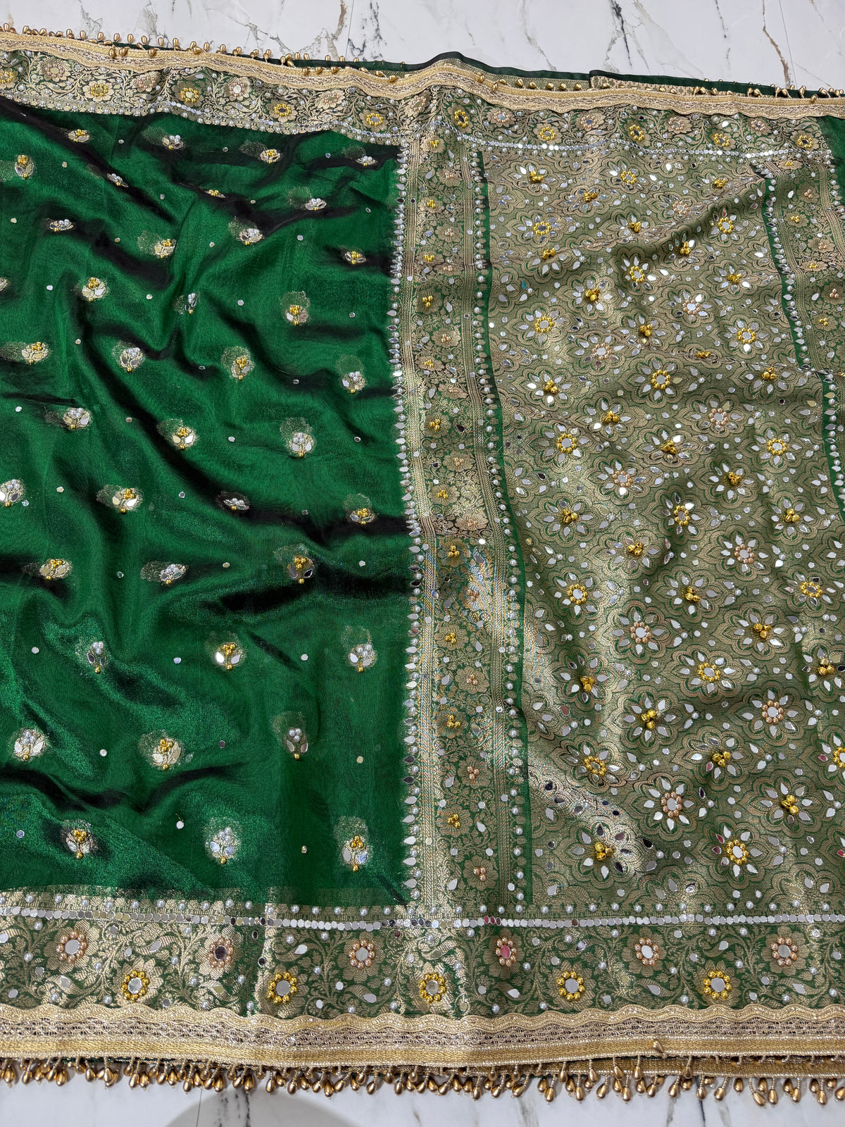Banarasi Soft Tissue Silk Saree With Mirror And Ghunghroo Work