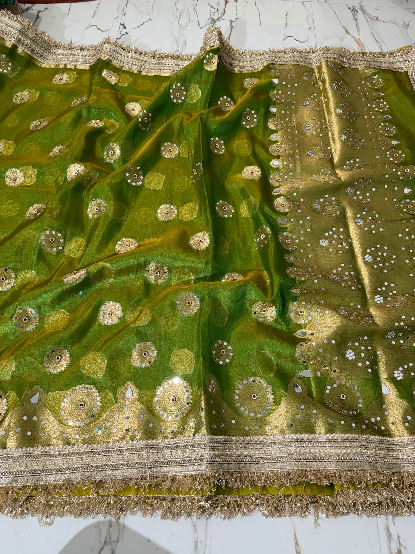 Banarasi Soft Tissue Silk Saree With Mirror Work