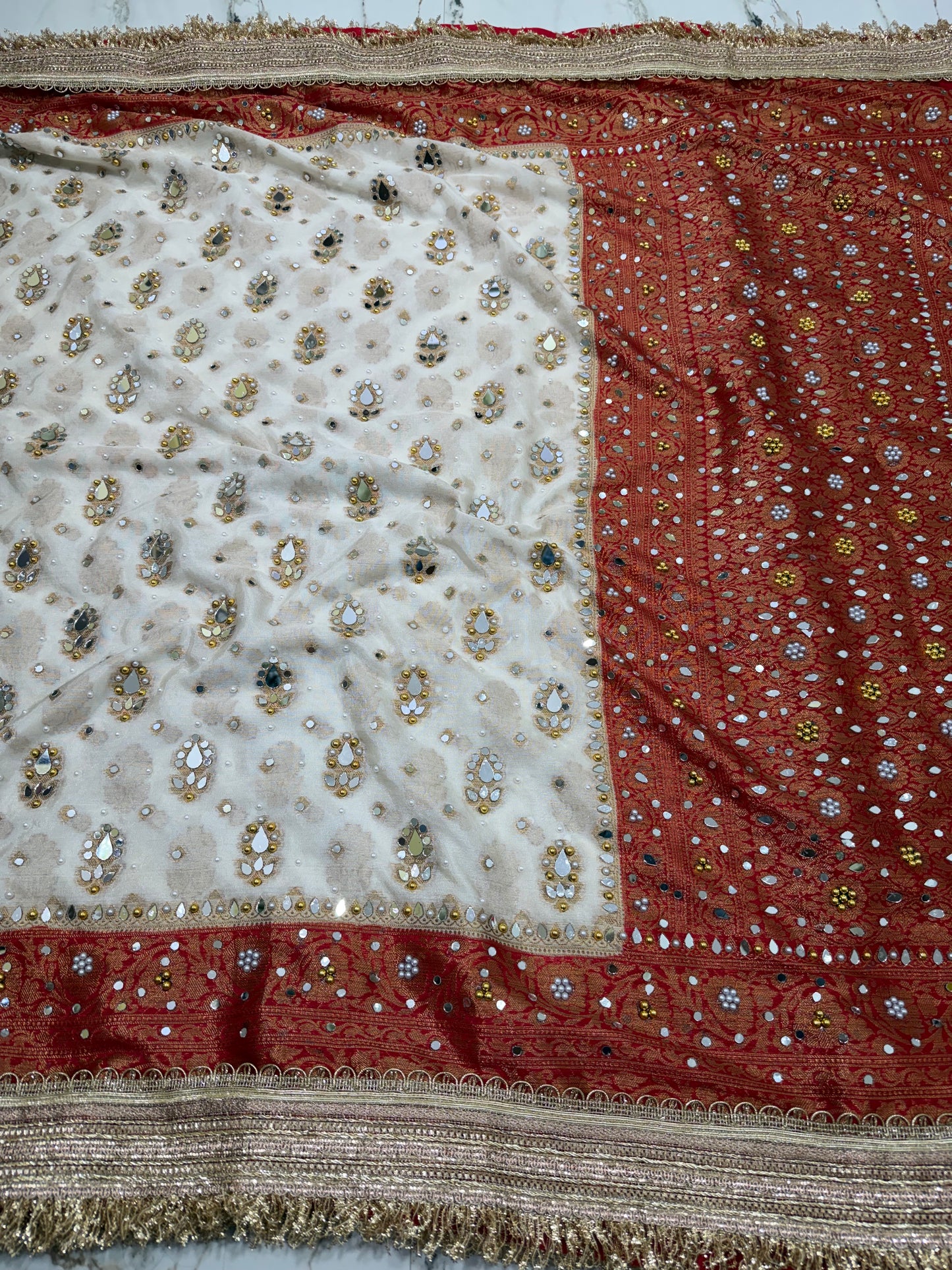Banarasi Soft Warm Silk Saree With Mirror and Pearl Work