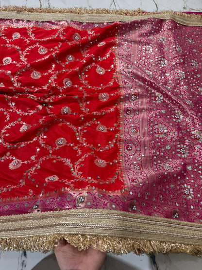 Banarasi Soft Semi Georgette Silk Saree With Mirror And Pearl Work