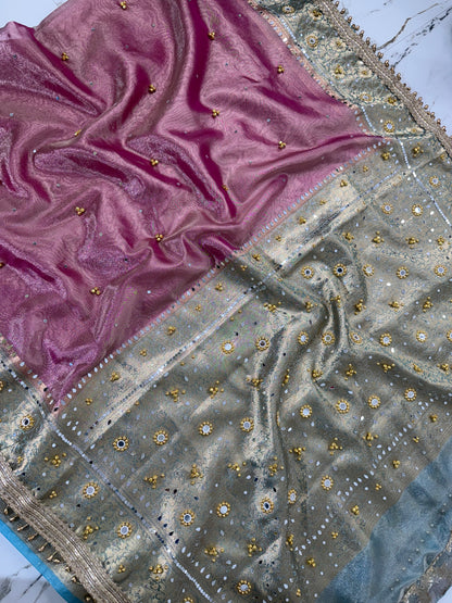 Banarasi Soft Tissue Silk Saree With Mirror And Ghunghroo Work
