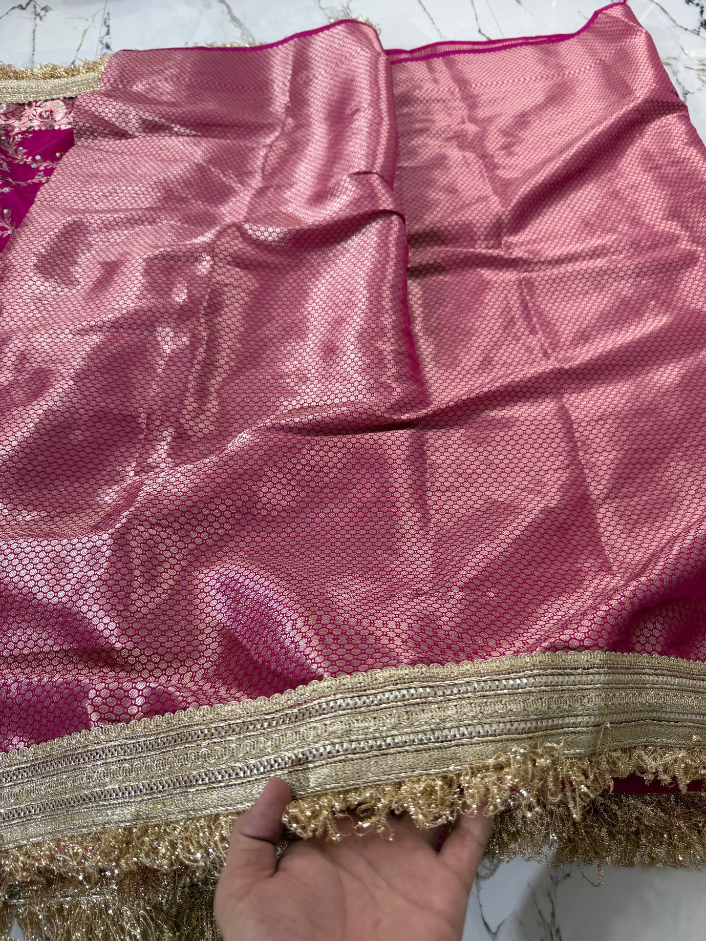 Banarasi Soft Semi Georgette Silk Saree With Mirror And Pearl Work