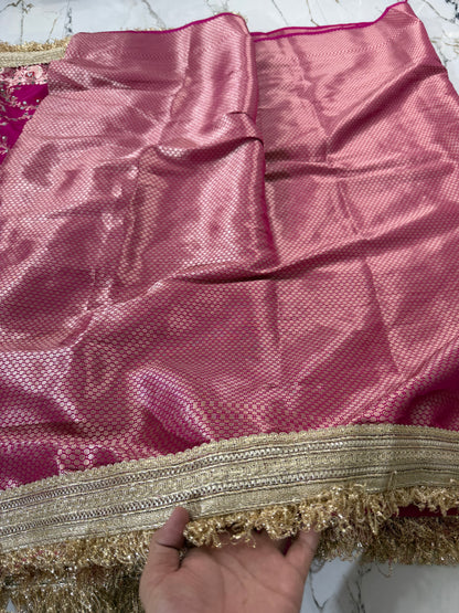 Banarasi Soft Semi Georgette Silk Saree With Mirror And Pearl Work