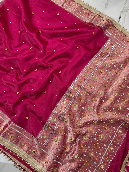 Banarasi Soft Tissue Silk Saree With Mirror And Ghunghroo Work