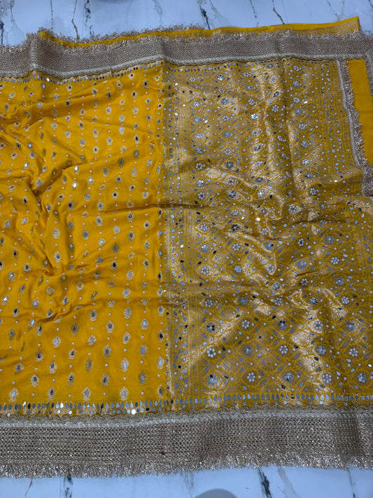Banarasi Soft Georgette Silk Saree With Mirror And Pearl Work