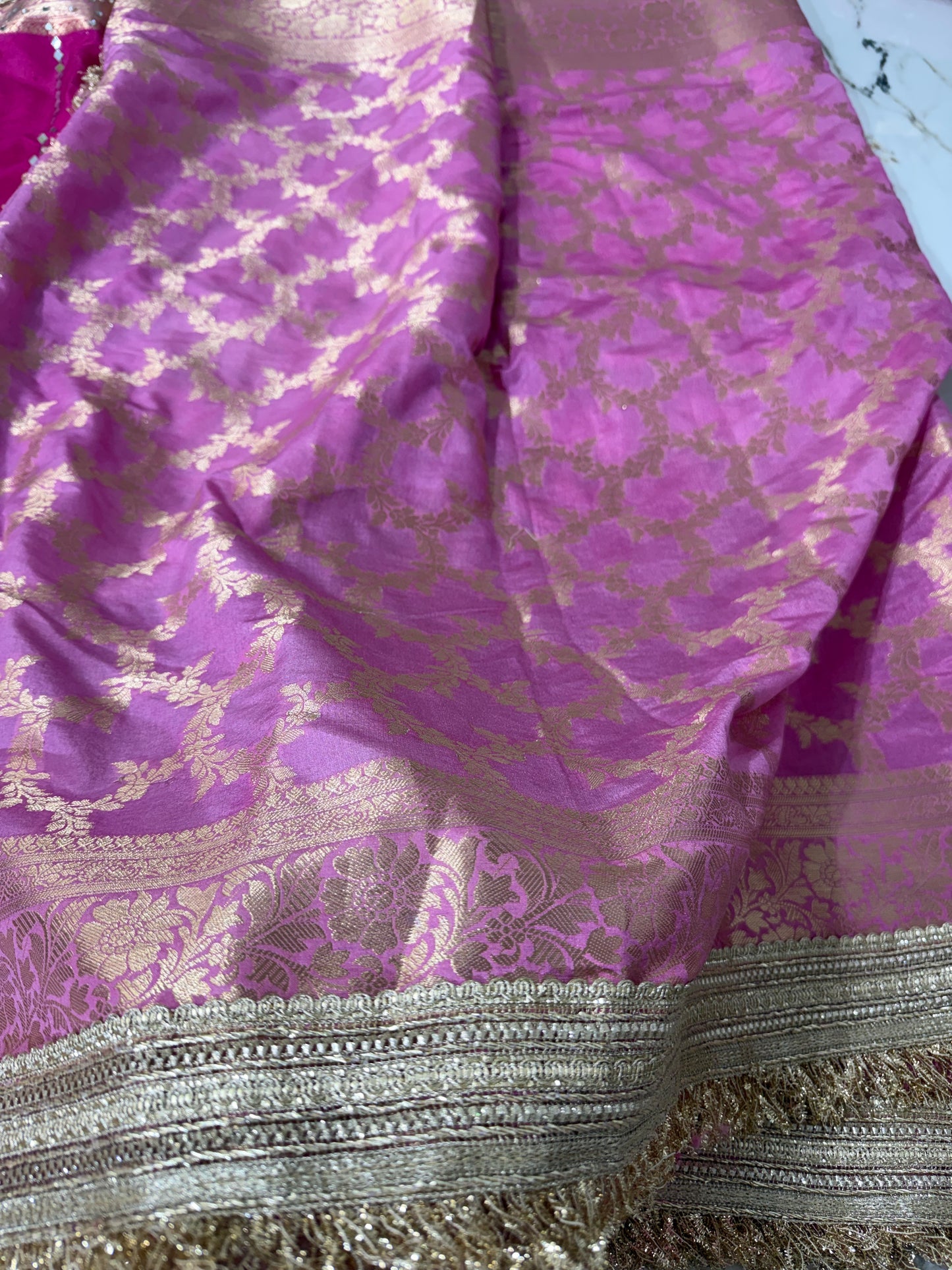 Banarasi Soft Warm Silk Saree With Mirror And Pearl Work