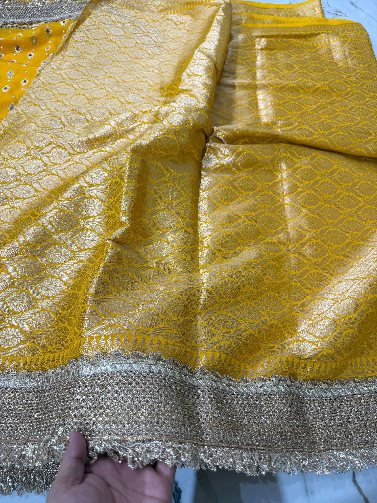 Banarasi Soft Georgette Silk Saree With Mirror And Pearl Work