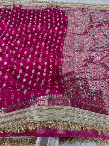 Banarasi Soft Georgette Silk Saree With Mirror And Pearl Work