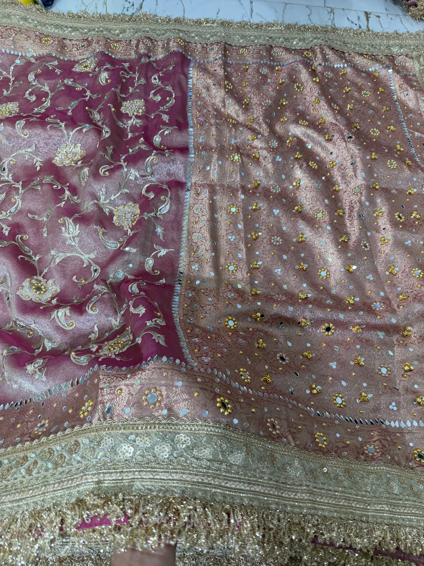 Banarasi Soft Tissue Silk Saree With Embroidery Work With Mirror And Ghunghroo Work