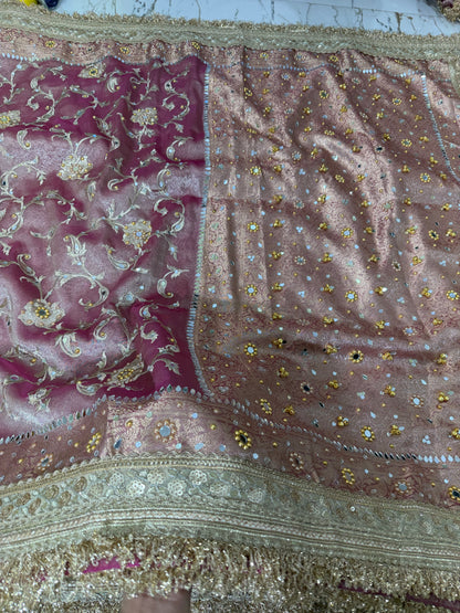 Banarasi Soft Tissue Silk Saree With Embroidery Work With Mirror And Ghunghroo Work