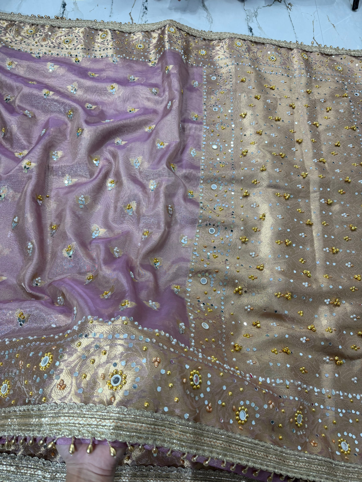 Banarasi Soft Tissue Silk Saree With Mirror And Ghunghroo Work
