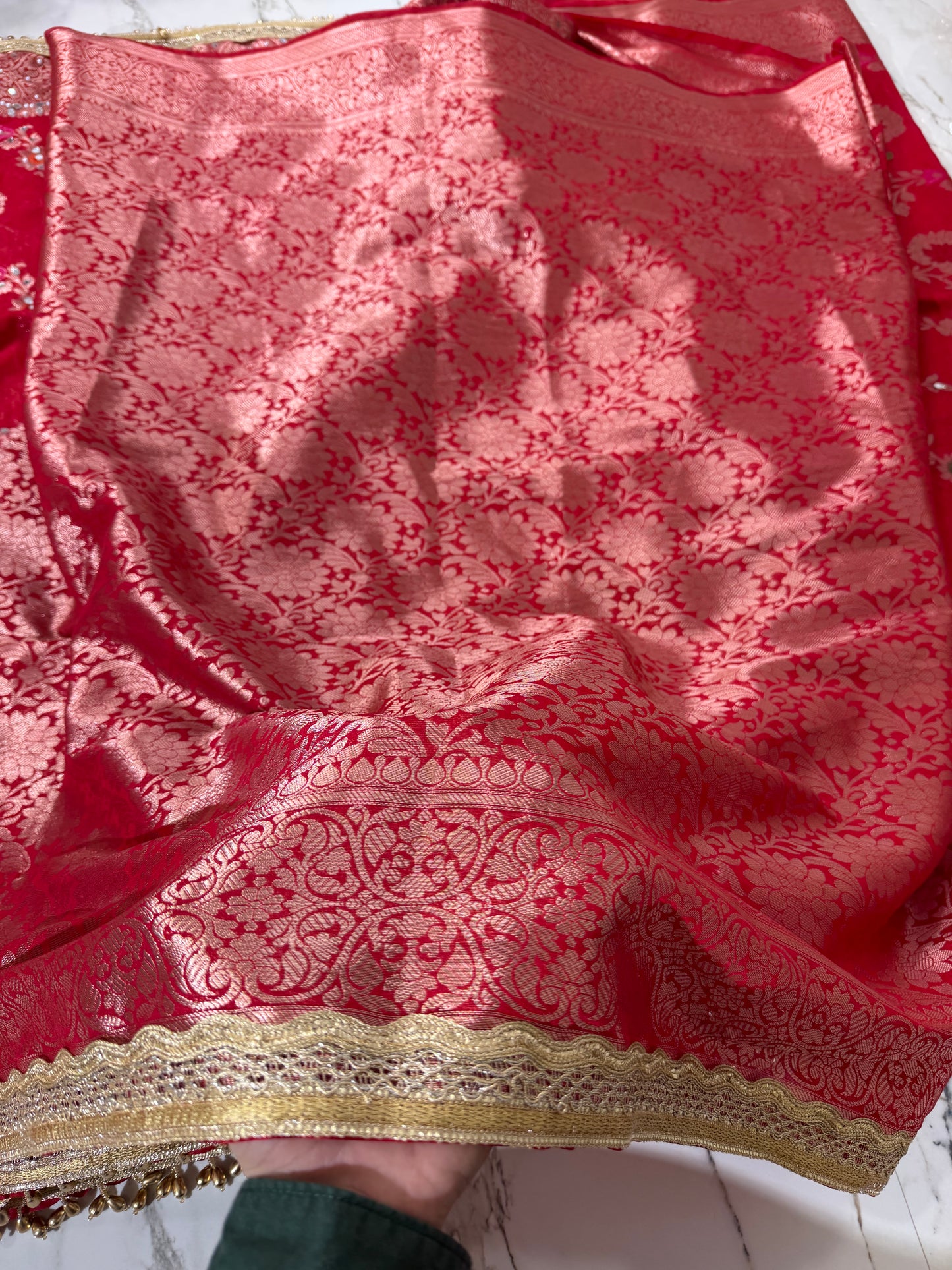 Banarasi Soft Georgette Silk Saree With Mirror and Pearl Work