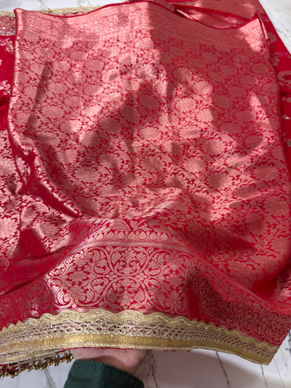 Banarasi Soft Georgette Silk Saree With Mirror and Pearl Work